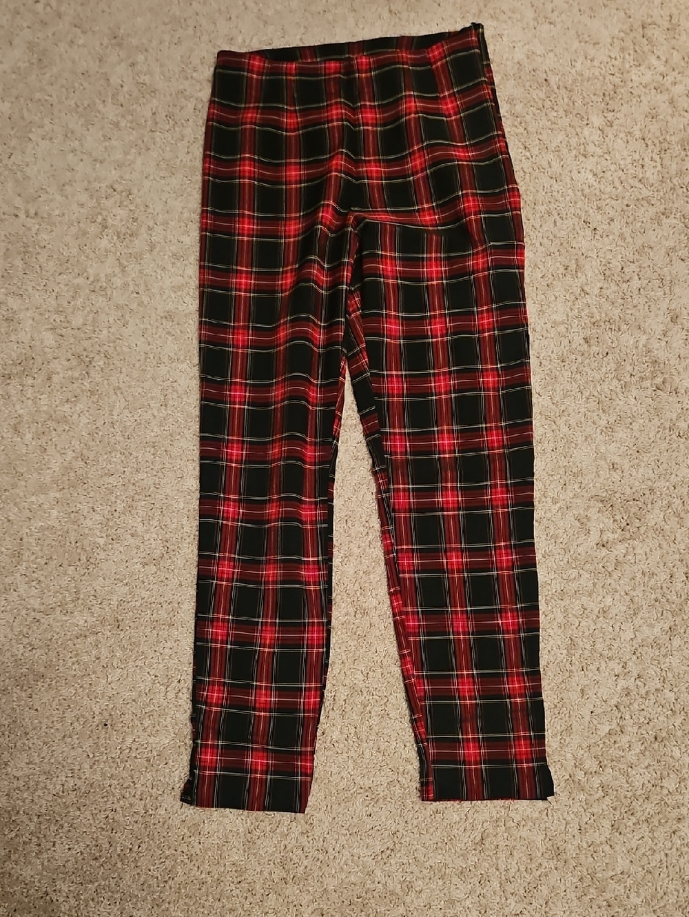 Time and Tru Red and Black Plaid Side Zip Pants